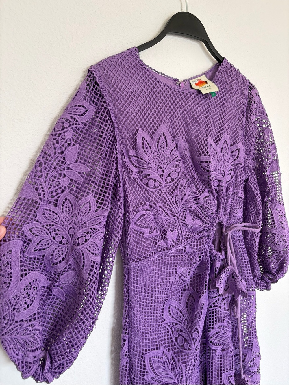 FARM Rio Purple Crochet Midi Dress with Tie Waist - Picture 7 of 9